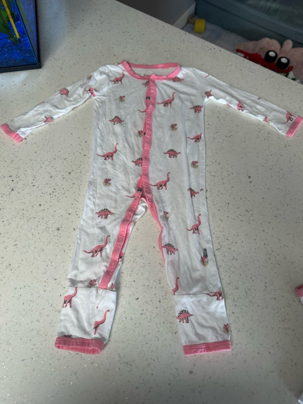 Kyte BABY White and Pink Dinosaur Footie